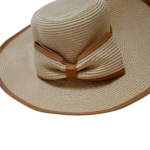 Braided Wide Brim Sunshade Boho Bohemian Hat with Bow - Picture 2 of 3